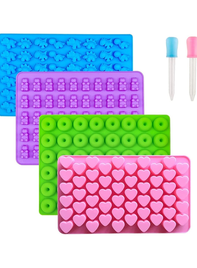 4 Pcs Mini Gummy Candy Molds Silicone,Gummy Molds with 2 Droppers, Non-stick Silicone Candy Molds Including Mini Dinosaur, Bear Shape, Hearts and Mini Donut Chocolate Molds  - Image 1