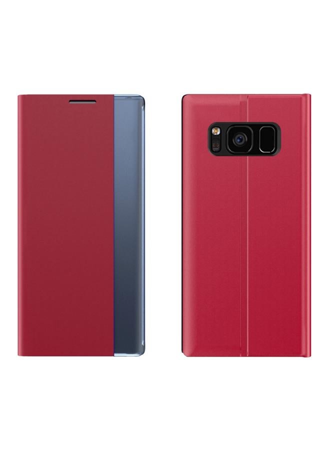 اس-توب جراب لهاتف Samsung Galaxy S8 مصنوع من الجلد مع حامل قابل للطي وملمس قماشي بسيط - Image 1