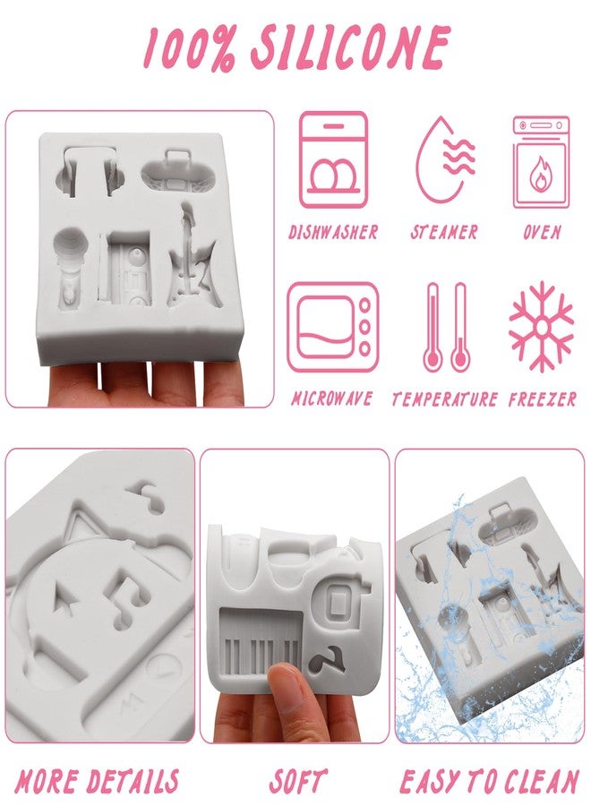 Caregene Music Silicone Molds, Headphones Guitar Microphone Radio Mold, 2-Piece Music Note Fondant Cake Decorating Molds - Image 3