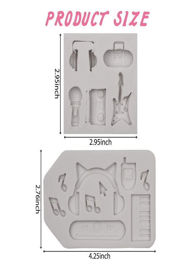 Caregene Music Silicone Molds, Headphones Guitar Microphone Radio Mold, 2-Piece Music Note Fondant Cake Decorating Molds - Image 2
