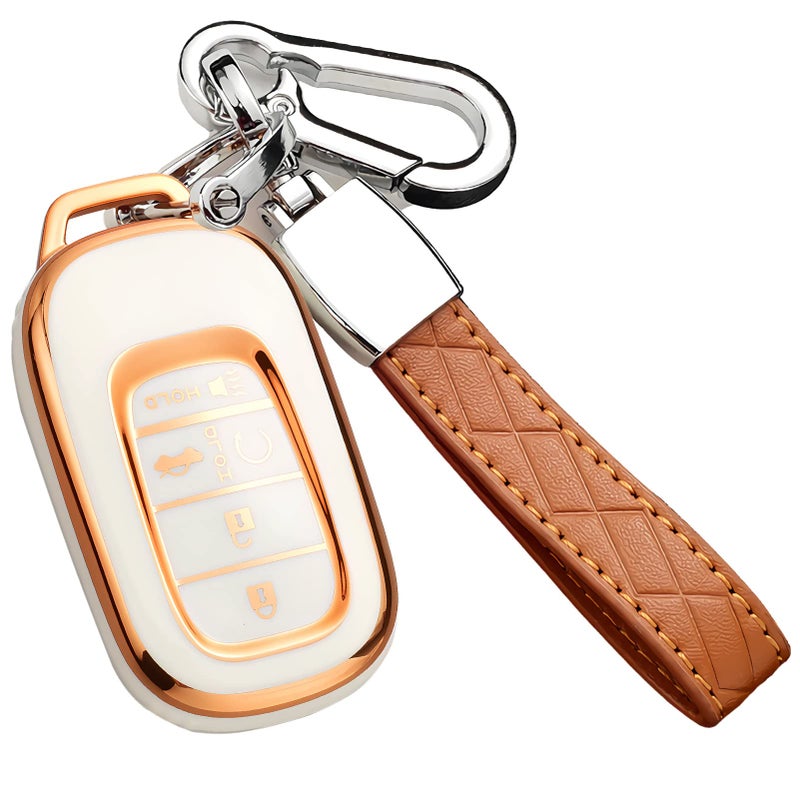 Cacacar for Honda Key Fob Cover with Keychain, Premium Soft TPU Full Protection Key Fob Case for Honda Accord Civic Smart Remote Key Protector (Size D-Ivory)