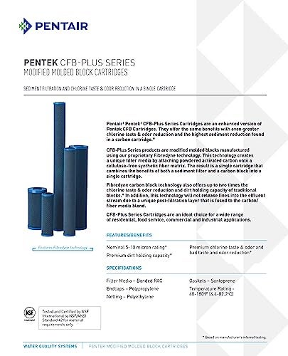 Pentek Pentair Pentek CFB-Plus10BB Big Blue Carbon Water Filter, 10-Inch, Whole House Fibredyne Modified Molded Carbon Block Replacement Cartridge, 10" x 4.5", 5-10 Micron - Image 3