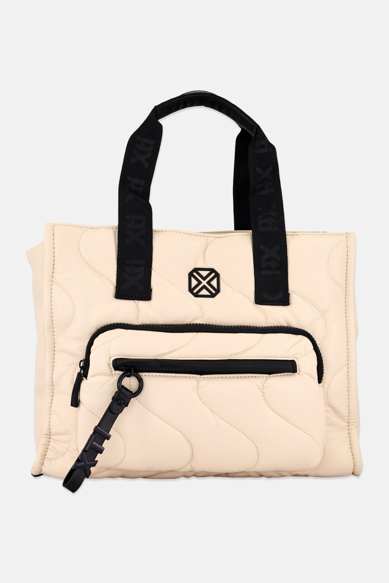 Xti Women Brand Logo Tote Bag, Beige - Image 1