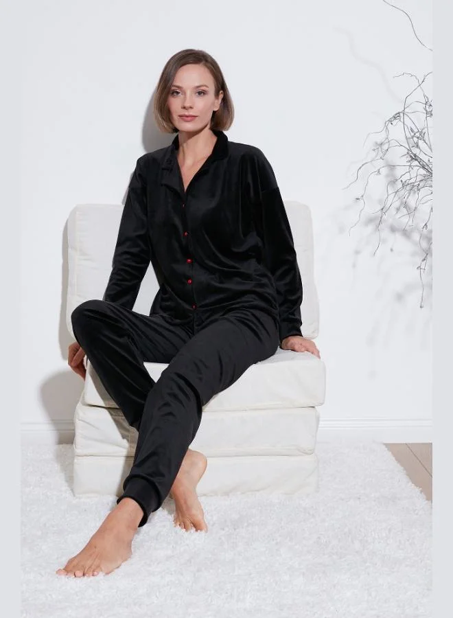 Lela Lela Regular Fit Shiny Velvet Ribbed Pajama Set Women's PAJAMA SET 6097110