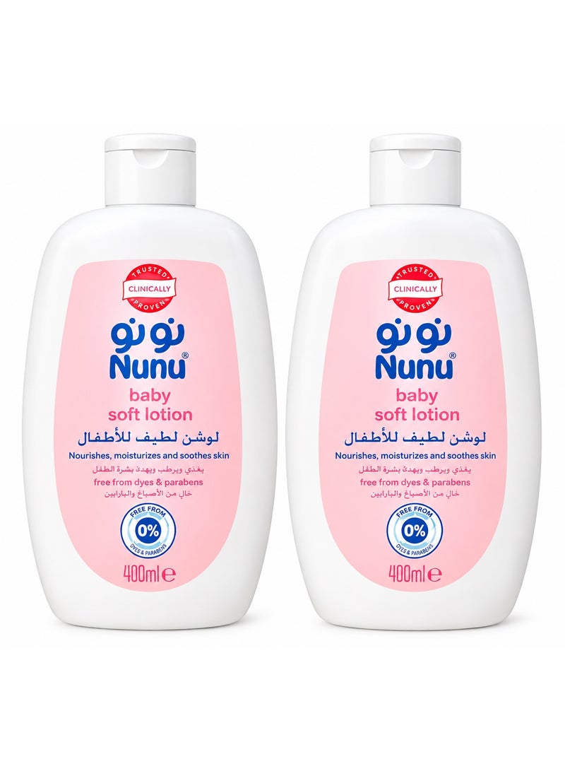 Nunu Baby Soft Lotion, Moisturizing & Soothing, 400 ml, Pack of 2 - Image 1