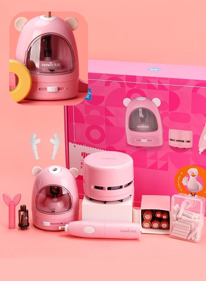 tenwin Electric Stationery Gift Set for Kids Sharpener Eraser Desktop Vacuum Cleaner Eraser Refill Pencil Replacement Insert - Image 2