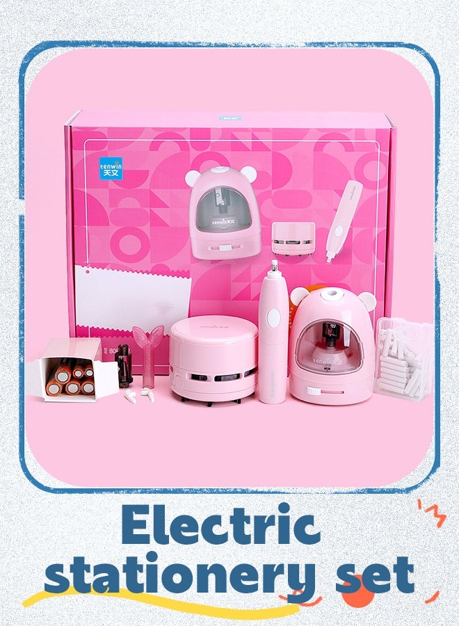 tenwin Electric Stationery Gift Set for Kids Sharpener Eraser Desktop Vacuum Cleaner Eraser Refill Pencil Replacement Insert - Image 1