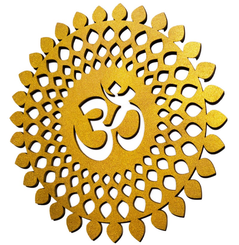 My Dream Carts Golden Om Round Decorative Wall Art Mdf Wooden Om Chakra For Temple, Living Room, Bedroom, Office, Hotel, Home Decor Items, Gift Item, Mandala Wall Hanging For House Decoration 30x30cm - Image 5