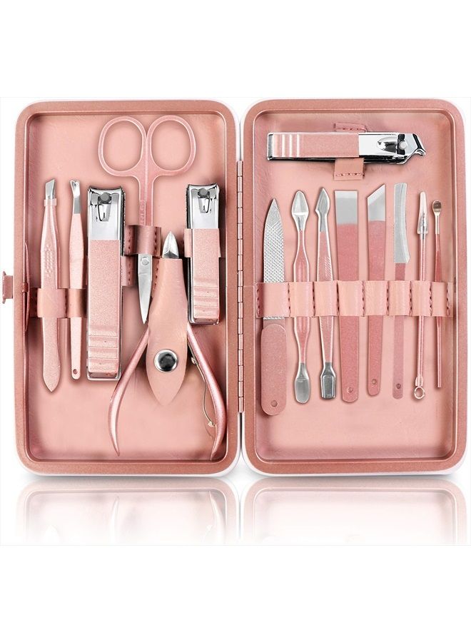 Utopia Care 15 Pieces Manicure Set - Stainless Steel Manicure Nail Clippers Pedicure Kit - Professional Grooming Kits, Nail Care Tools with Luxurious Travel Case (Rose Gold) - Image 1
