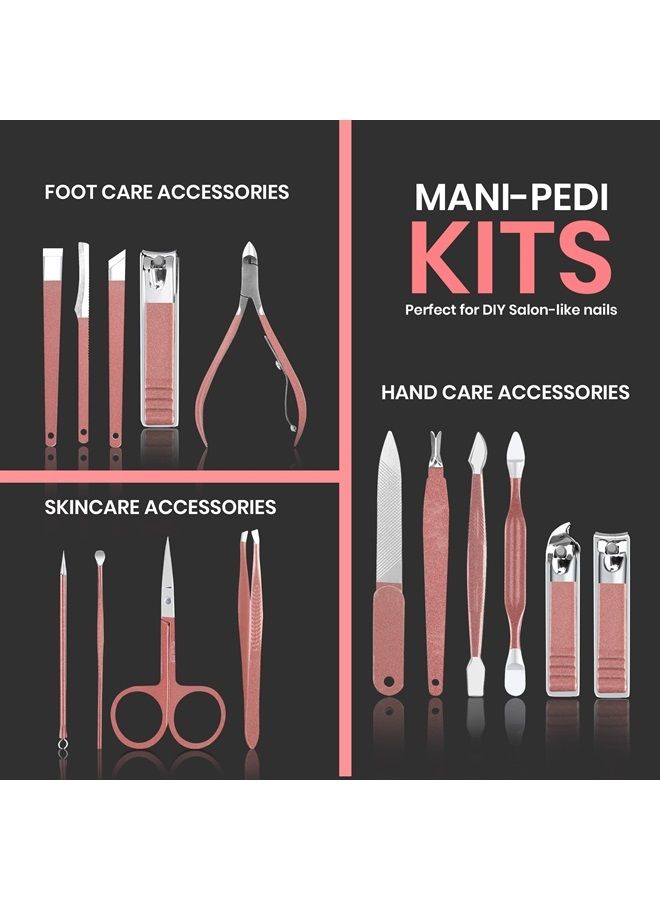 Utopia Care 15 Pieces Manicure Set - Stainless Steel Manicure Nail Clippers Pedicure Kit - Professional Grooming Kits, Nail Care Tools with Luxurious Travel Case (Rose Gold) - Image 3