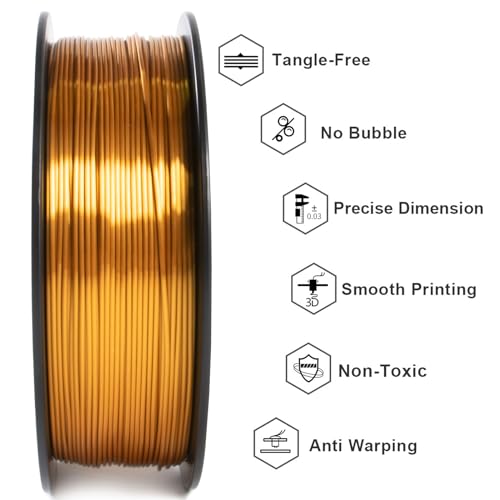 Geeetech Silk PLA Filament 1.75mm for 3D Printer, Metal-Like Shiny Consumables 1kg (2.2lbs) 1 Spool, Dimensional Accuracy +/- 0.02 mm, Metallic Gold Silk Filament - Image 3