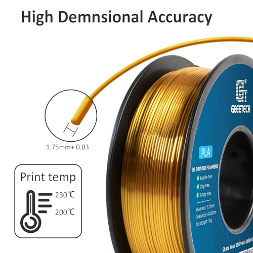 Geeetech Silk PLA Filament 1.75mm for 3D Printer, Metal-Like Shiny Consumables 1kg (2.2lbs) 1 Spool, Dimensional Accuracy +/- 0.02 mm, Metallic Gold Silk Filament - Image 4