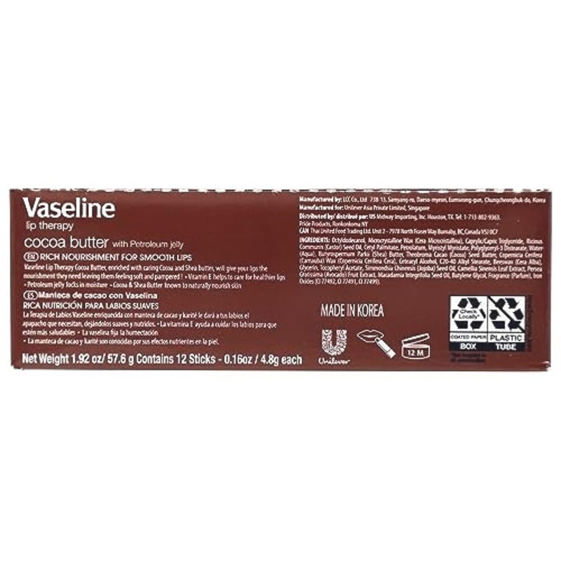 Vaseline Lip wo Backer Card Cocoa  12 Pack Box - Image 3
