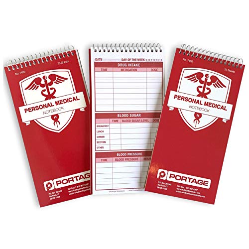 Portage Medical Journal – Medical Log Book to Track Drug Intake, Blood Sugar & Blood Pressure, Health Journey, Medical Diary with Template, Top Bound Spiral – 4x8 In, 70 Sheets, 3 Pack - Image 3