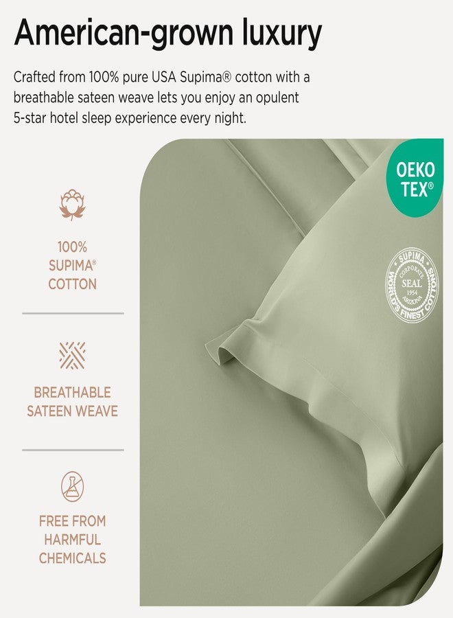 Threadmill Luxury Pillow Cases Queen | Standard Size Set of 2 | 1200 Thread Count 100% USA Supima Cotton | Soft Solid Sateen, Breathable Pillow Covers Fits Queen Pillows | Sage Green - Image 3