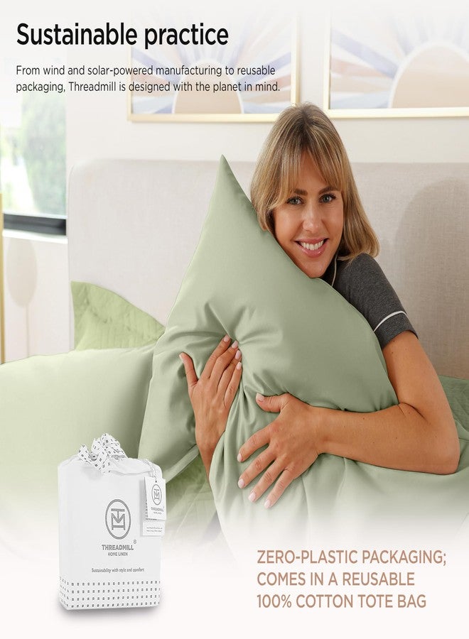 Threadmill Luxury Pillow Cases Queen | Standard Size Set of 2 | 1200 Thread Count 100% USA Supima Cotton | Soft Solid Sateen, Breathable Pillow Covers Fits Queen Pillows | Sage Green - Image 4