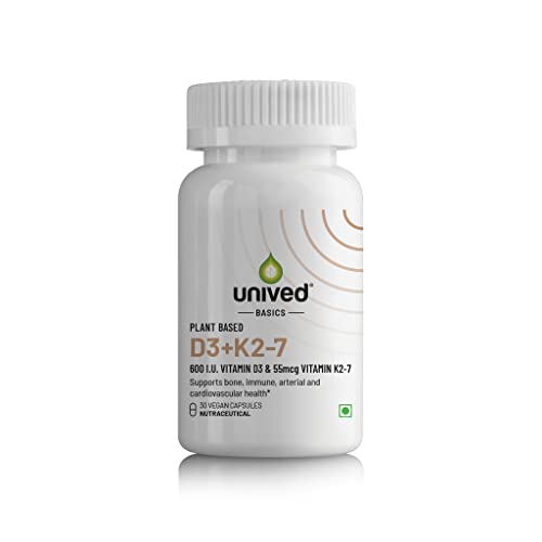 Unived Basics D3+K2 (MK-7) | Vitamin D3 600 IU & Vitamin K2-7 (MenaquinGold) 55mcg | Immunity, Heart, Muscle, & Bone Health | Plant-Based & Natural | 30 Capsules - Image 1
