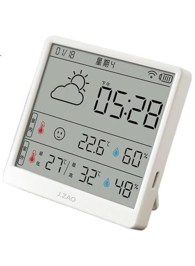 JD.com جهاز قياس درجة الحرارة والرطوبة الذكي Jd Jingzao، ساعة داخلية، طقس واي فاي، منزل ذكي، عرض رقمي، إلكتروني، يمكن لصقه أو الوقوف عليه - Image 1