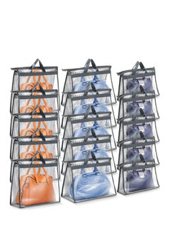 15 pcs Tote Dust Cover Organiser, Clear Tote Organiser with Zip and Handle, 3 Sizes, 5 Pieces of Each Size (Grey)