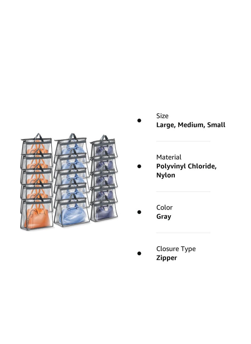 Arabest - 15 pcs Tote Dust Cover Organiser, Clear Tote Organiser with Zip and Handle, 3 Sizes, 5 Pieces of Each Size (Grey) - Image 1