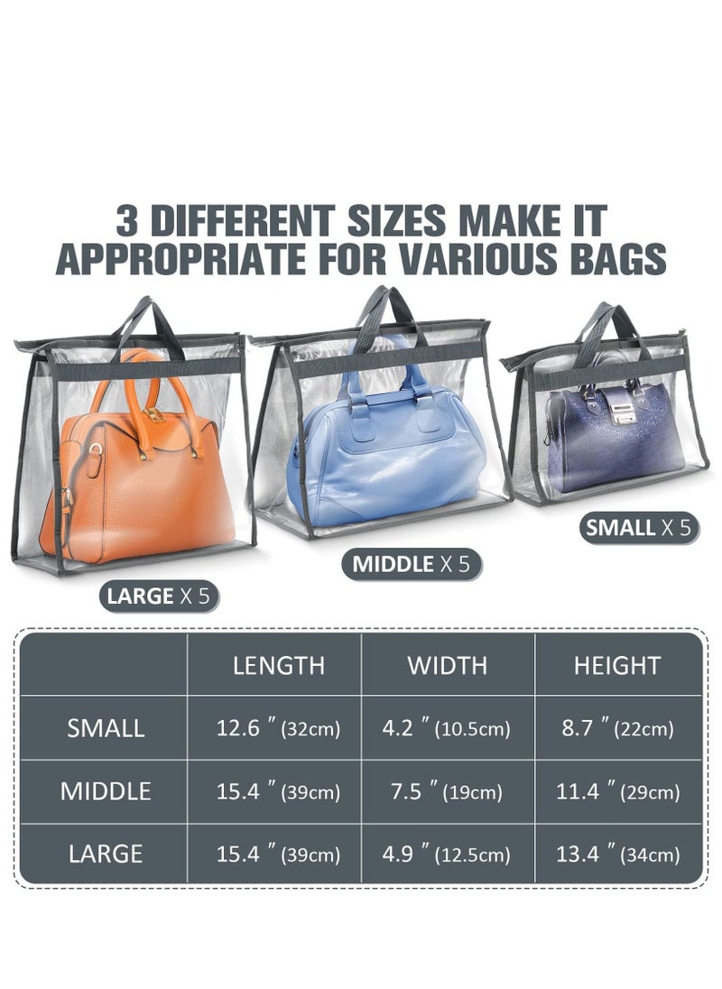 Arabest - 15 pcs Tote Dust Cover Organiser, Clear Tote Organiser with Zip and Handle, 3 Sizes, 5 Pieces of Each Size (Grey) - Image 1