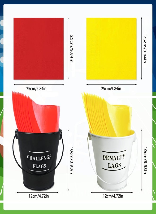 SunOutDeeal 42 Pcs Football Party Decoration Original Penalty Flags Sign Set with 2 Metal Pails and 40 napkins - Football Party Decoration Referee Challenge Flags for Sports Party Decorations - Image 2