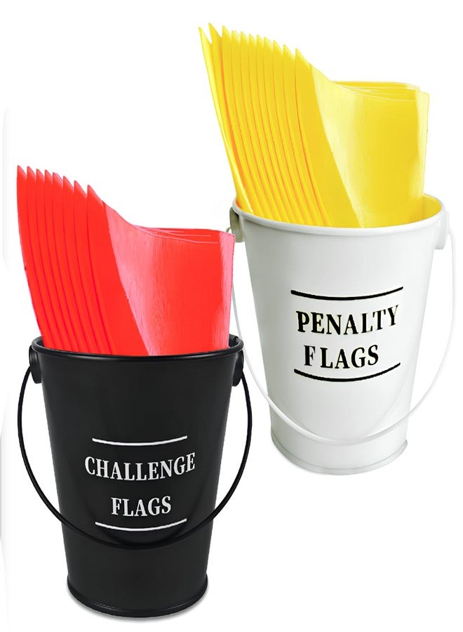 SunOutDeeal 42 Pcs Football Party Decoration Original Penalty Flags Sign Set with 2 Metal Pails and 40 napkins - Football Party Decoration Referee Challenge Flags for Sports Party Decorations - Image 1