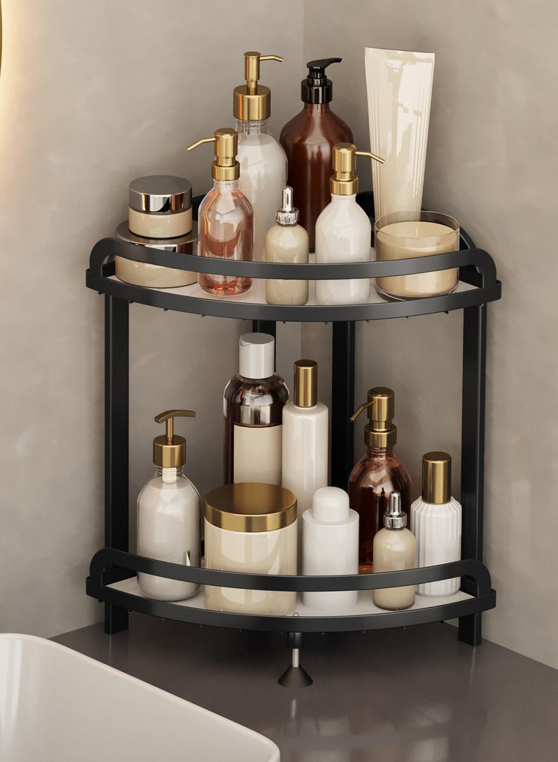 منظم مكياج للمرآة ، منظم حمامات من طابقين ورف تخزين ، مثالي لتخزين الحمام ، المرآة ، مستحضرات العناية بالبشرة الكبيرة ، العطور  ، الهدايا ، والمزيد. - Image 1