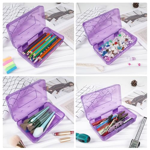 DANRONG Large Capacity Colored Pencil Case, Pencil Box, Plastic Pencil Boxes for Kids Adults Girls Boys, Hard Crayon Box Storage with Snap-tight Lid for School office Supplies (Clear Purple) - Image 5