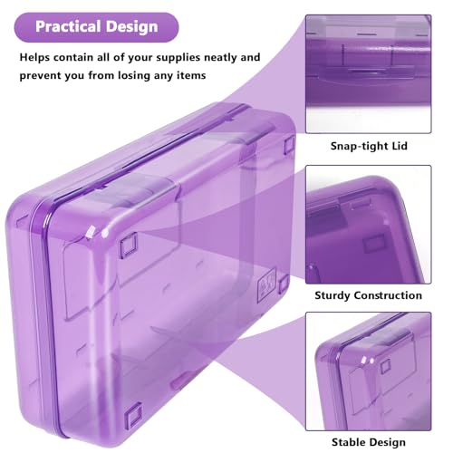 DANRONG Large Capacity Colored Pencil Case, Pencil Box, Plastic Pencil Boxes for Kids Adults Girls Boys, Hard Crayon Box Storage with Snap-tight Lid for School office Supplies (Clear Purple) - Image 4