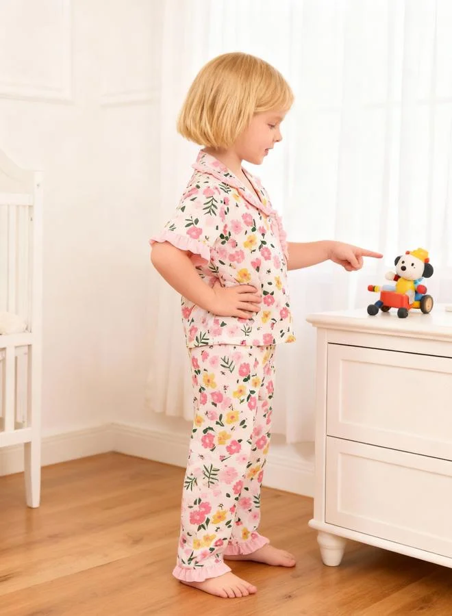 Take Two Girls Floral Print Short Sleeve Shirt and Pyjama Set