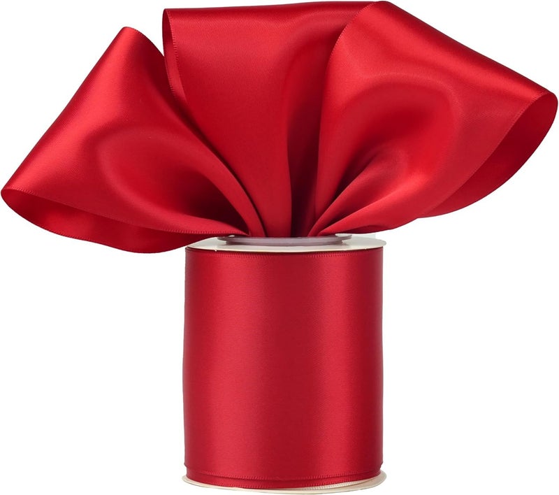 MultiPurpose 3 inch Double Side Satin Ribbon Roll of 10 Meters for Parties Decorations Christmas Diwali Invitation Card Gift Wrapping and Craft Project Work Red