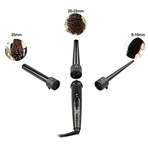 iMissiu Tourmaline 3 in 1 Curling Wand Set with 3 Interchangeable Curling Iron Ceramic Barrels with Heat Resistant Glove – Black - Image 4