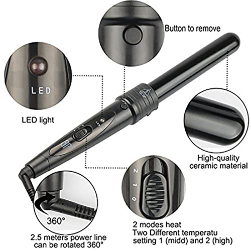iMissiu Tourmaline 3 in 1 Curling Wand Set with 3 Interchangeable Curling Iron Ceramic Barrels with Heat Resistant Glove – Black - Image 3