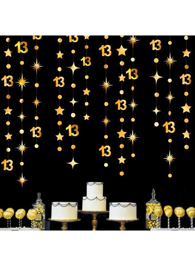 pinkblume Gold 13th Birthday Decorations Number 13 Circle Dot Twinkle Star Garland Metallic Hanging Streamer Bunting Banner Backdrop Girls Boys 13 Years Old Birthday Thirteen Official Teenager Party Supplies - Image 1
