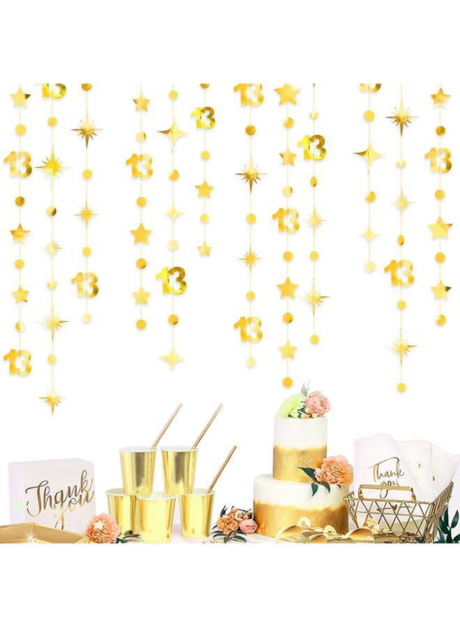 pinkblume Gold 13th Birthday Decorations Number 13 Circle Dot Twinkle Star Garland Metallic Hanging Streamer Bunting Banner Backdrop Girls Boys 13 Years Old Birthday Thirteen Official Teenager Party Supplies - Image 3