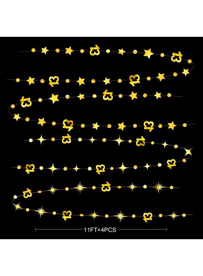 pinkblume Gold 13th Birthday Decorations Number 13 Circle Dot Twinkle Star Garland Metallic Hanging Streamer Bunting Banner Backdrop Girls Boys 13 Years Old Birthday Thirteen Official Teenager Party Supplies - Image 2
