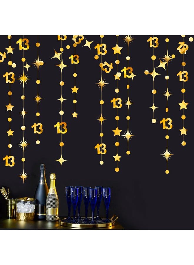 pinkblume Gold 13th Birthday Decorations Number 13 Circle Dot Twinkle Star Garland Metallic Hanging Streamer Bunting Banner Backdrop Girls Boys 13 Years Old Birthday Thirteen Official Teenager Party Supplies - Image 4