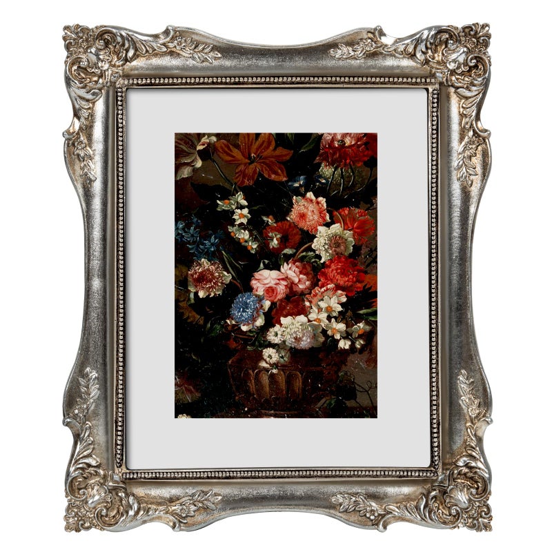 FJXMFRAME Vintage Picture Frame 8x10, Ornate Baroque Gothic Victorian Frames with Mat for 5x7 or 8x10 Photos, Tabletop or Wall Display, Antique Silver Home Decor Accent - Image 1