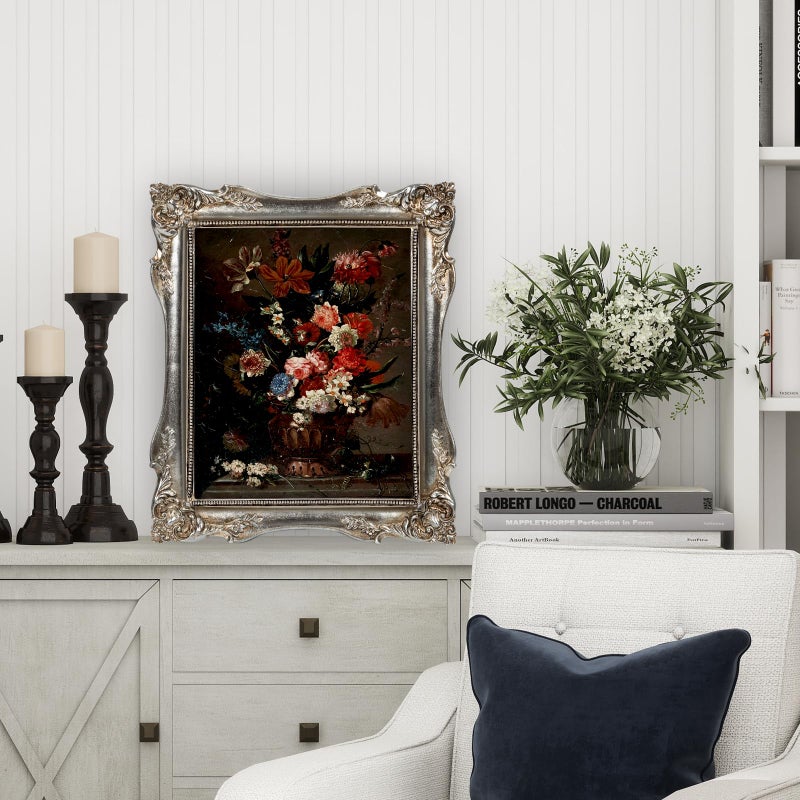 FJXMFRAME Vintage Picture Frame 8x10, Ornate Baroque Gothic Victorian Frames with Mat for 5x7 or 8x10 Photos, Tabletop or Wall Display, Antique Silver Home Decor Accent - Image 3