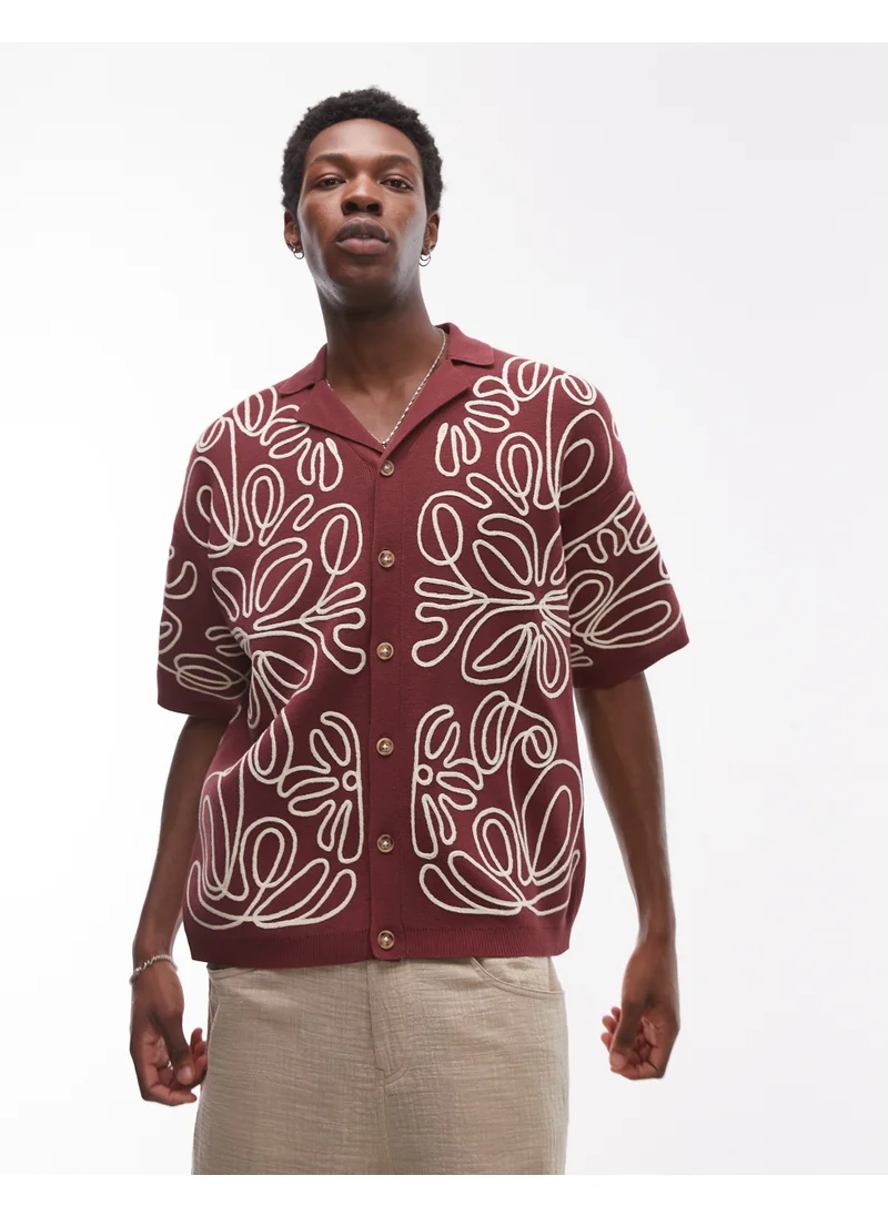 توب مان Topman Relaxed Heavy Embroidered Floral Shirt In B