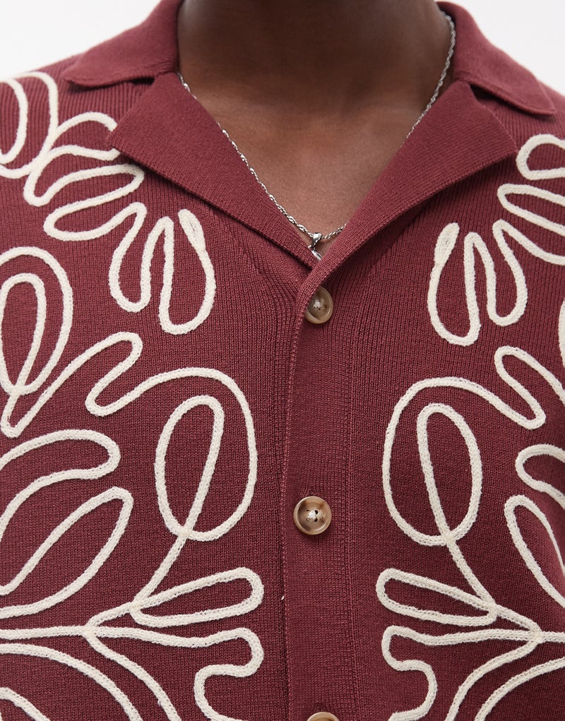 TOPMAN Topman Relaxed Heavy Embroidered Floral Shirt In B  - Image 3