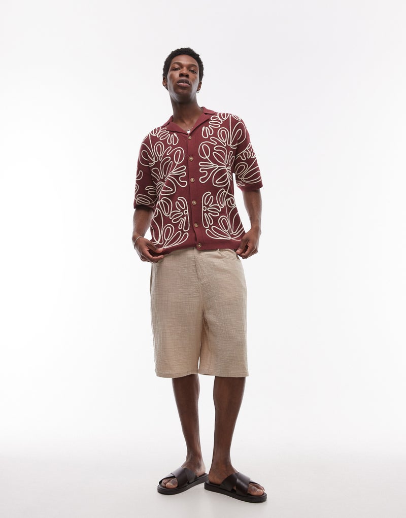 TOPMAN Topman Relaxed Heavy Embroidered Floral Shirt In B  - Image 4