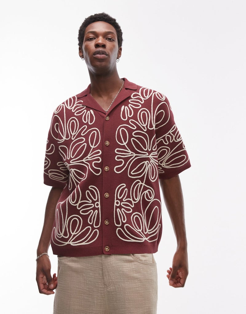 Topman Relaxed Heavy Embroidered Floral Shirt In B - Image 1