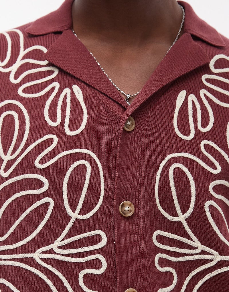 Topman Relaxed Heavy Embroidered Floral Shirt In B - Image 3