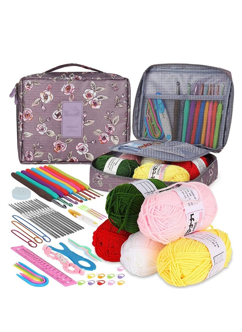 Captaintech Crochet Kit - Multi Size Crochet Hook Set 0.6mm-6mm, Complete Crochet Kit for Beginners Adults, Crochet Set with Case Accessory - Crochet Gifts for Mothers and Grandmothers (Rose Purple)  - Image 1