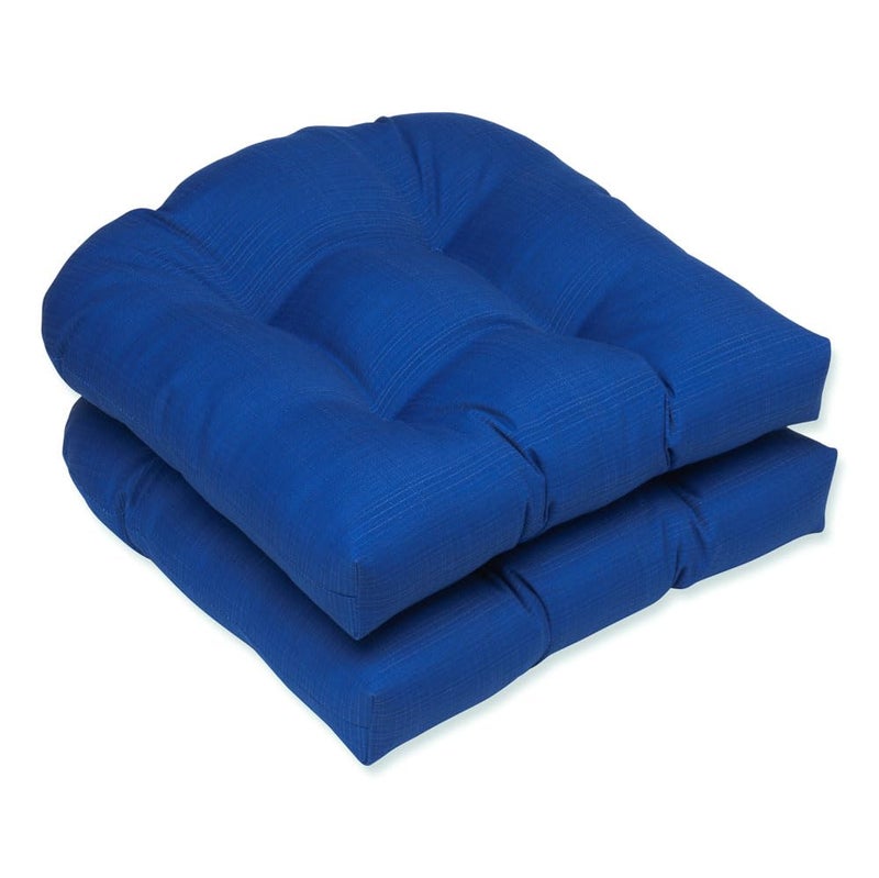 Pillow Perfect Fresco Solid IndoorOutdoor Wicker Patio Seat Cushion Reversible Weather and Fade Resistant Round Corner  19 x 19 Blue 2 Count