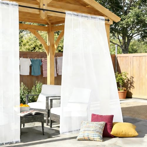 Awnmeow Outdoor Sheer Curtains for Patio Waterproof 2 Panels Rod Pocket IndoorOutdoor Voile White Sheer Curtain for Pergola Porch Cabana and Gazebo52 x 84 Inch - Image 3