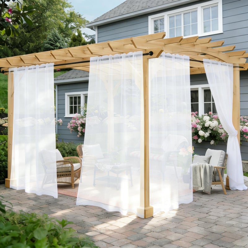 Awnmeow Outdoor Sheer Curtains for Patio Waterproof 2 Panels Rod Pocket IndoorOutdoor Voile White Sheer Curtain for Pergola Porch Cabana and Gazebo52 x 84 Inch - Image 2