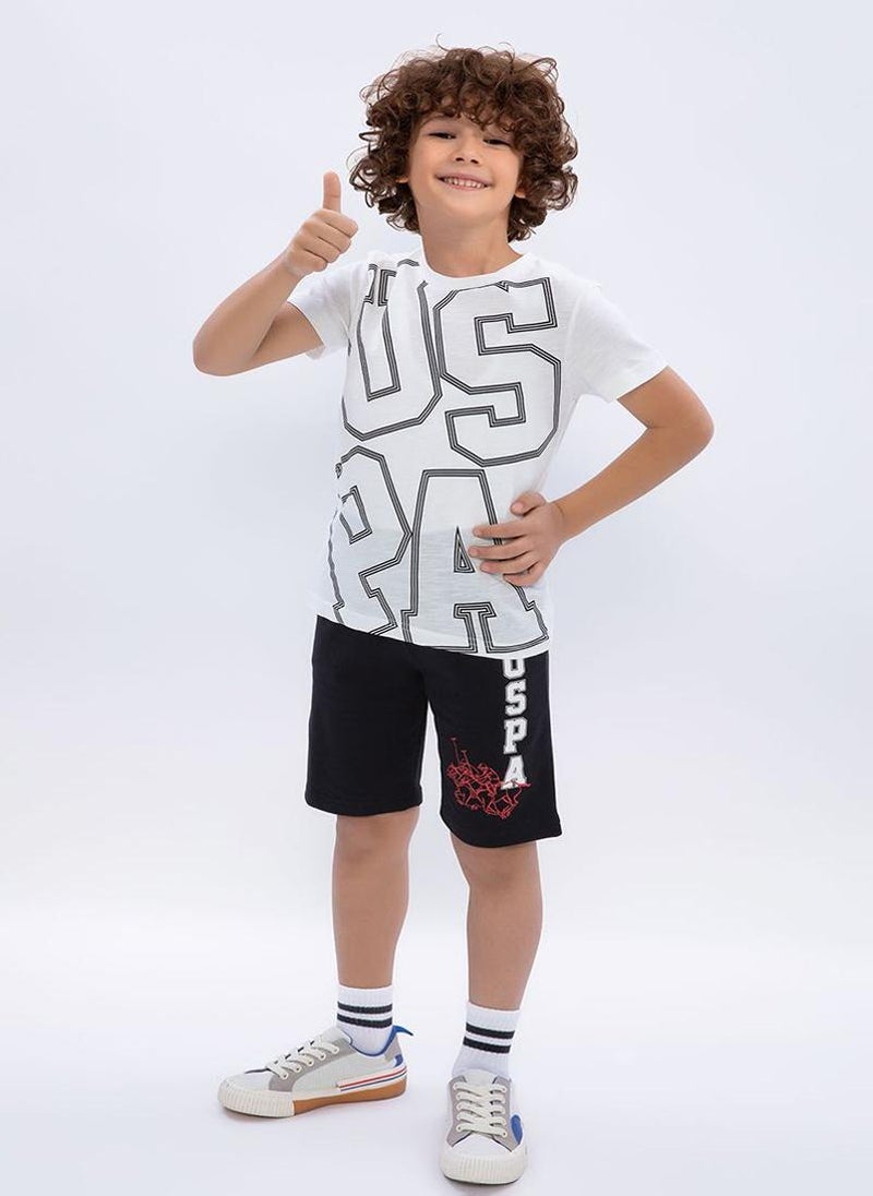 U.S. Polo Assn. U.S. Polo Assn. Boys White/Black Bermuda Set  - Image 1
